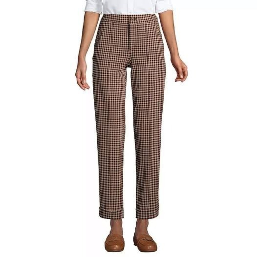 Lands' End PETITE Womens High Rise Gingham DRESS Straight‎ Ankle Pants Checker